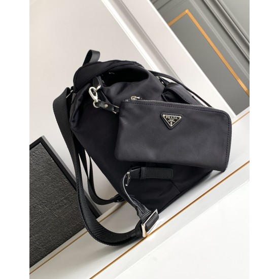 p380 new backpack 1BZ811 this nylon shoulder bag is made of exquisite Saffiano leather trimmed with a blend of materials and adorned with a triangular logo highlights the charm of fashion and elegance also comes with a detachable small handbag lightweight