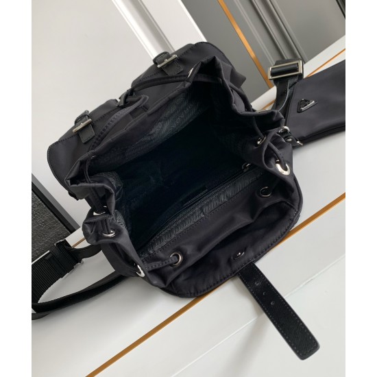 p380 new backpack 1BZ811 this nylon shoulder bag is made of exquisite Saffiano leather trimmed with a blend of materials and adorned with a triangular logo highlights the charm of fashion and elegance also comes with a detachable small handbag lightweight
