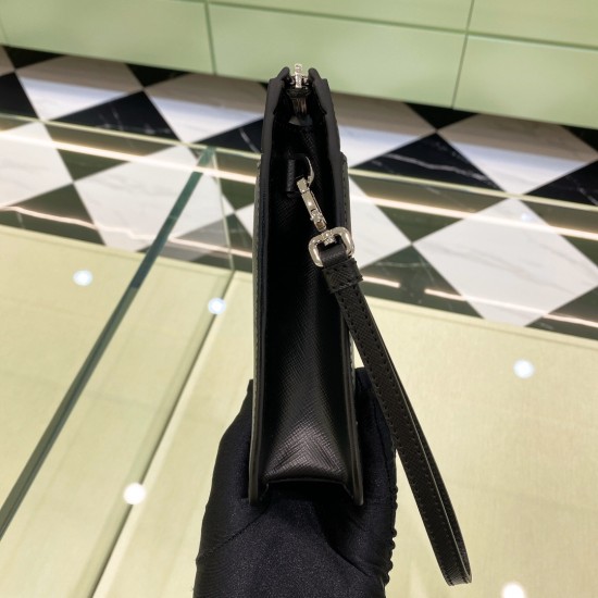 P260 new debut new Saffiano cowhide men's handbag 2VF032 imported cross grain cowhide with full steel hardware lining printed nylon lining classic triangle logo with wrist strap carry convenient built-in compartment is very practical senior stable and ver