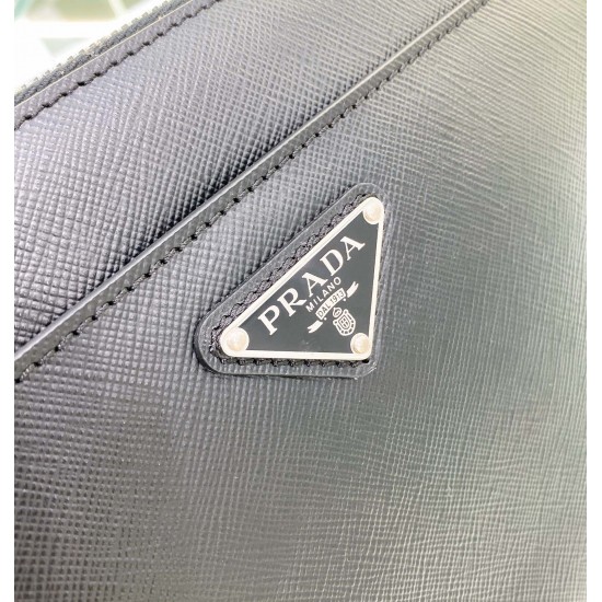 P260 new debut new Saffiano cowhide men's handbag 2VF032 imported cross grain cowhide with full steel hardware lining printed nylon lining classic triangle logo with wrist strap carry convenient built-in compartment is very practical senior stable and ver