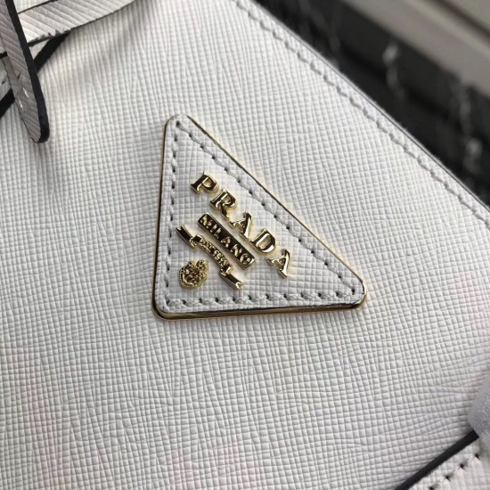 P680 P's Small Super Pop Killer Bag Original Quality Saffiano Leather Leather Double Carry Handle Removable Adjustable Leather Shoulder Strap Gold-Plated Fittings Metal Engraved Logo on Triangle Leather Side Snap Button Closure Two Zippered Exterior Pocke