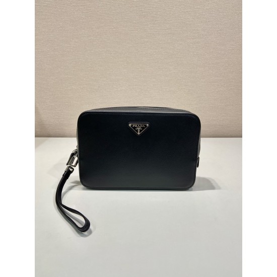 p260 new handbag 2VF017 men's handbag imported Saffiano leather men's handbag decorated with the classic triangle logo back strap and removable side straps can be used to meet the needs of the men's handbag is a wonderful collision of classic and trendy d