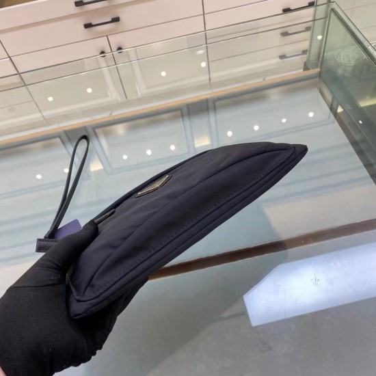 p160 exclusive first 2NH007 new cloth handbag made of imported nylon Saffiano leather material removable Saffiano leather wristlet zipper outside pocket triangle enamel logo top zipper closure inside logo nameplate two inside pockets one with zipper compa