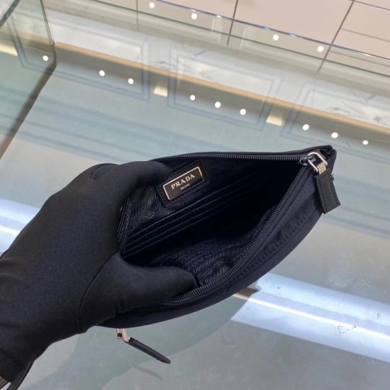 p160 exclusive first 2NH007 new cloth handbag made of imported nylon Saffiano leather material removable Saffiano leather wristlet zipper outside pocket triangle enamel logo top zipper closure inside logo nameplate two inside pockets one with zipper compa