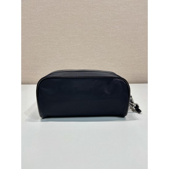 P230 new handbag 2NE063 co-ed models This practical and exquisite pouch is made of innovative recycled nylon fabric ReNylon with glossy leather details decorated with enameled triangular metal logo highlighting the brand's classic features Removable leath