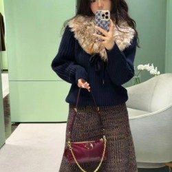 1BC221 Burgundy Waxed Leather Chain Crossbody Bag