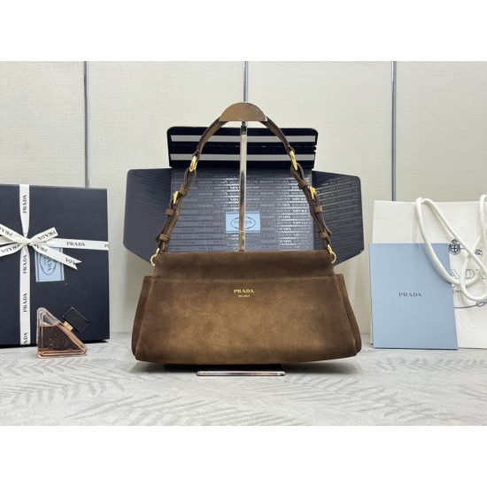 F670 with Counterpart Full Package Fall/Winter 2025 New Suede 1BC262 Enchan Brushed Leather Handbag features a vintage glamorous silhouette with a practical and modern structure that reinterprets classic feminine shapes enriched by soft silhouettes and em