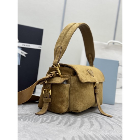 F700 with counter counterpart full set of packaging exclusive customized new messenger bag 1BD394 suede cinnamon This handbag is a perfect blend of sophistication and functionality made of imported suede with a soft silhouette with multiple pockets Lightw