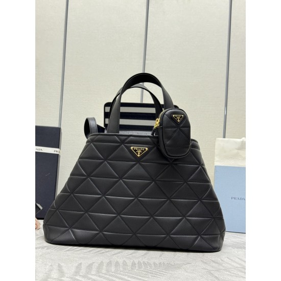 F950 new large tote bag 1bg547 arrived this Matinee handbags imported calfskin handmade diamond embossed embroidery line pattern design looks unique atmosphere with imported sheepskin with a zipper pouch with hook and loop buckle removable handle and long