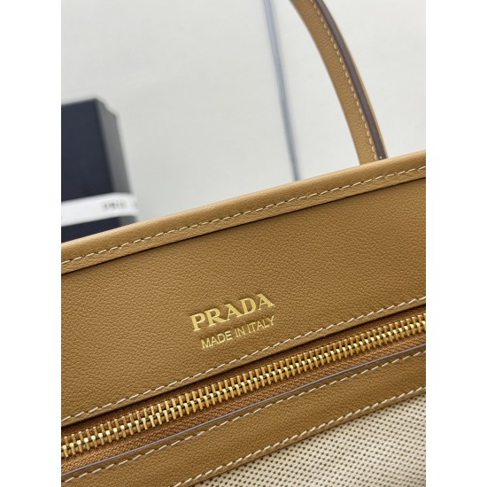 F590 new linen tote bag 1BG572 this bag combines cowhide and linen blended fabrics versatile fashion and lightweight texture molded Oversize silhouette skillfully interpreted duality functional and practical design exquisite exquisite detail highlights th